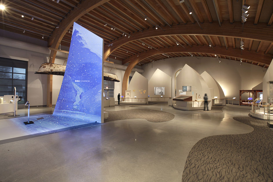 A towering sail form interactively illustrates different projected states of the sea 