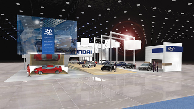 We created a 30ft wide peppers ghost effect to reveal special features within the Hyundai vehicle on display