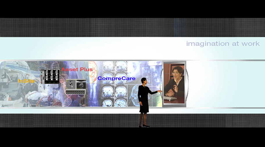 A sliding LED screen changes as it's position is moved and reveals layers of other information following in it's wake.