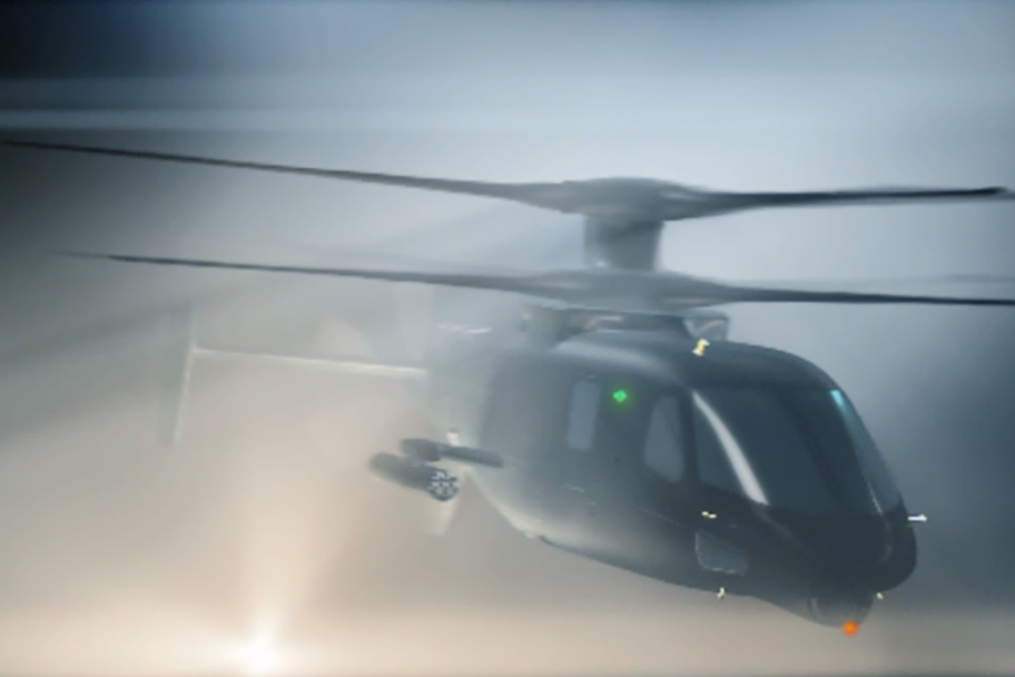 The S-97 Raider video lead-in as a 60 foot wide screen CGI video teaser for the S-97 roll-out event.